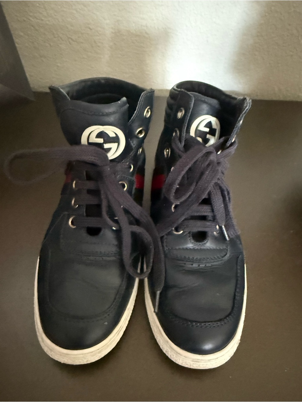 Gucci Black High-Top Sneakers with Red Stripe